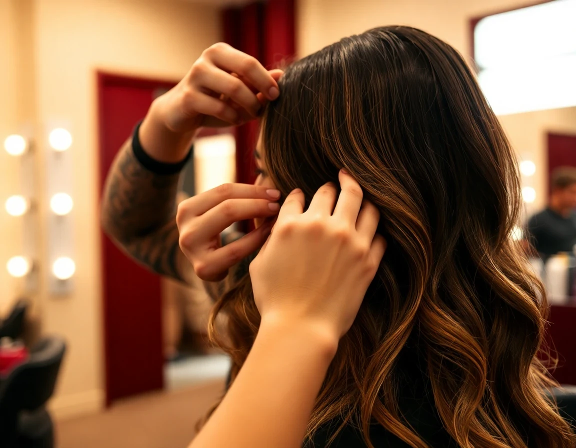 Coloration et mèches appliquées par une coiffeuse professionnelle
