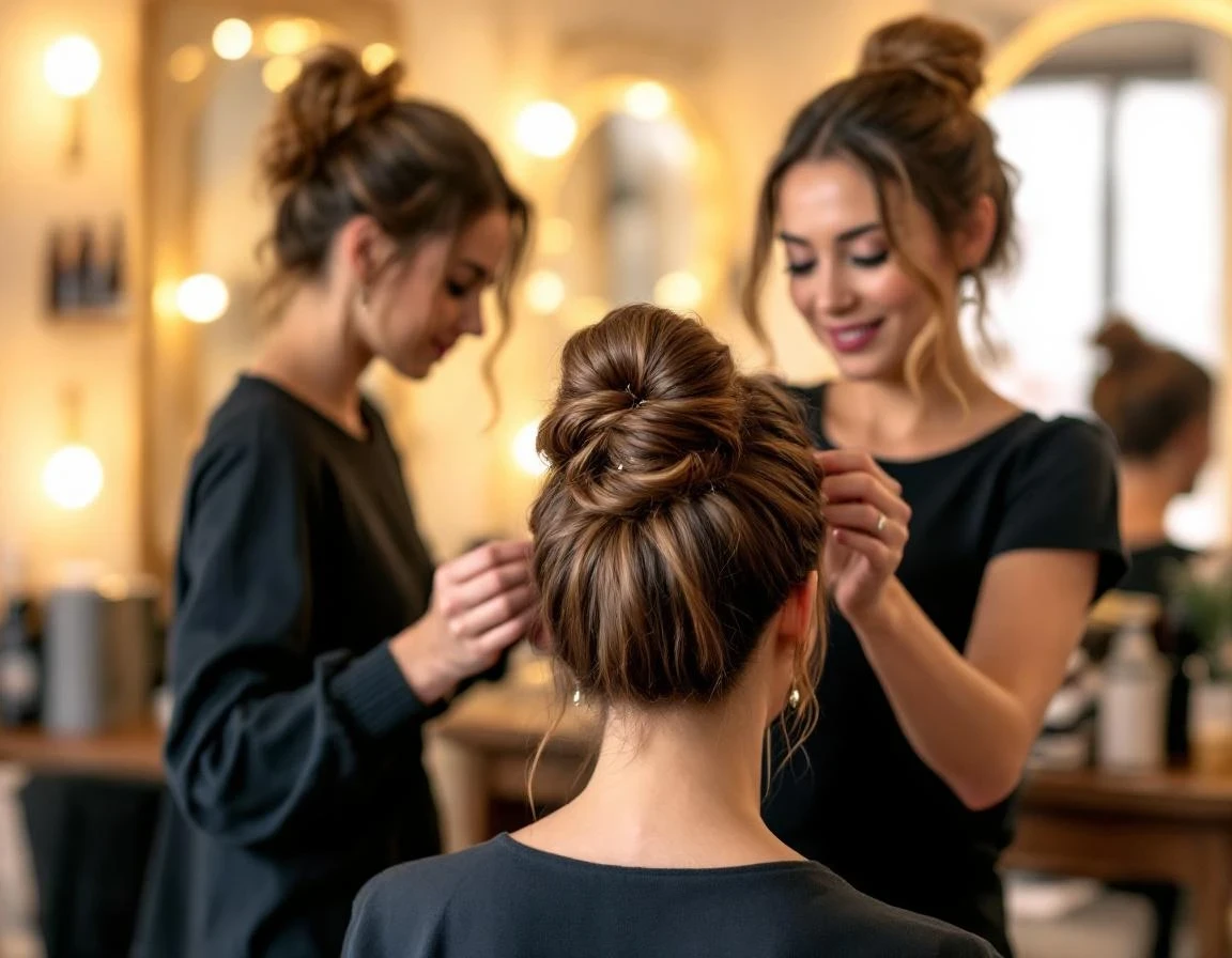 Coiffure de cérémonie élaborée par une coiffeuse